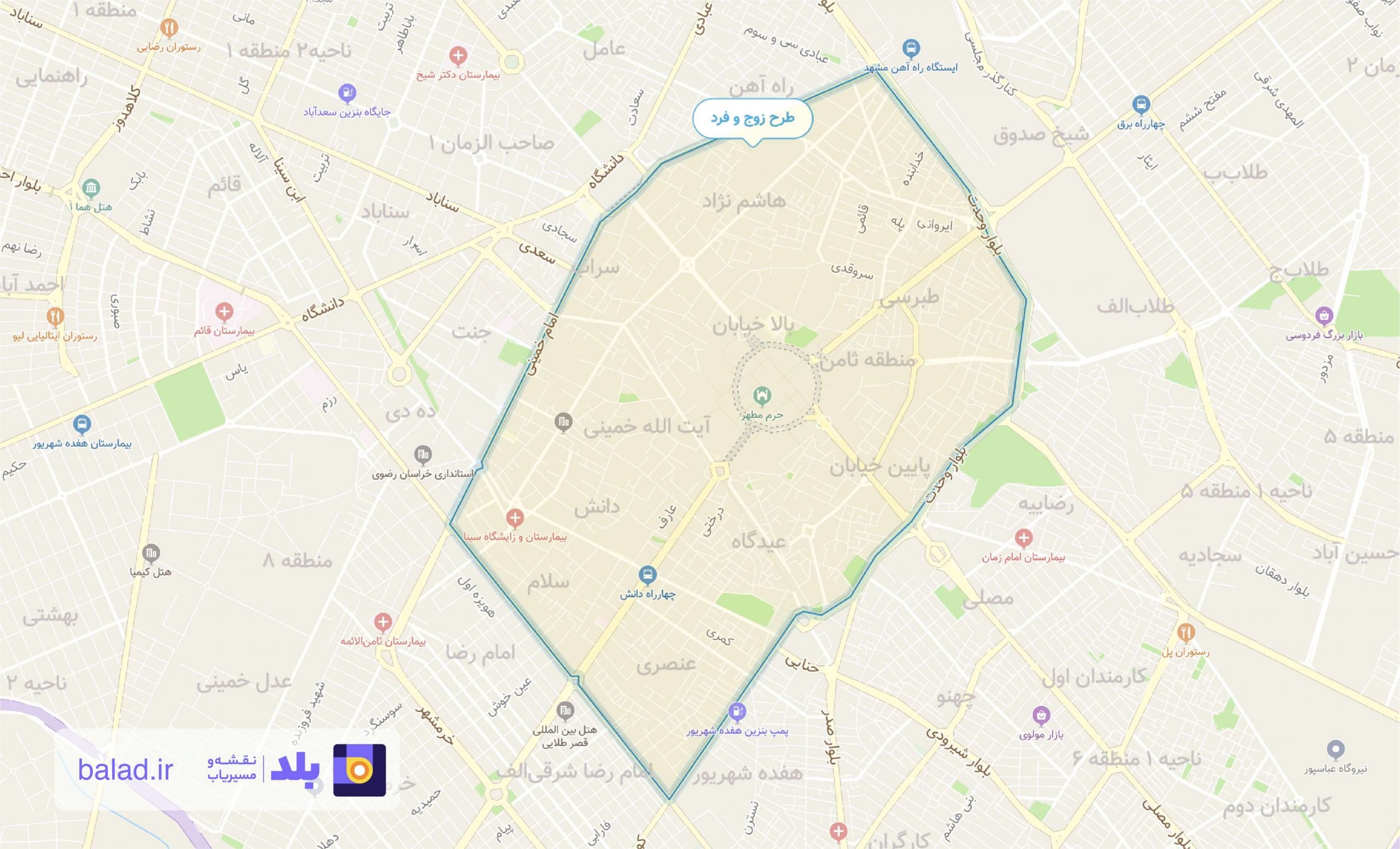 نقشه محدوده طرح ترافیک مشهد